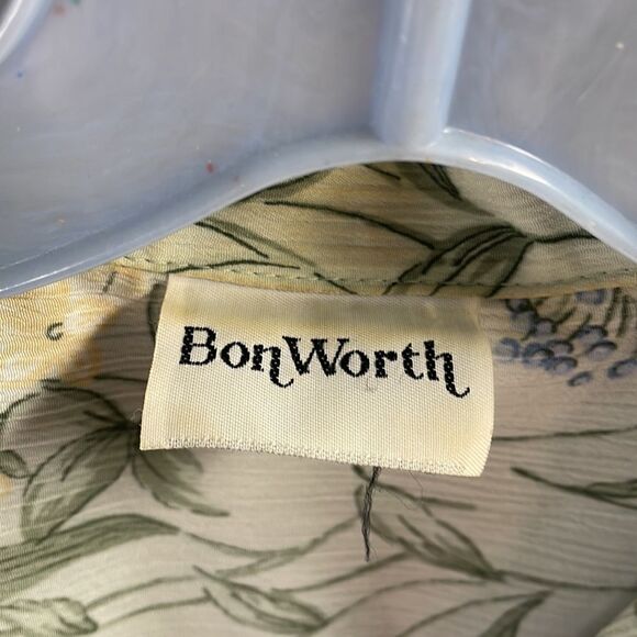 Bon Worth Button Down Floral Blouse , Green with Flowers - Picture 3 of 4